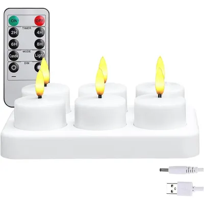 Produktbild von LED-Teelichter 6er Set mit Fernbedienung, Timer & Echtwachsoptik, flackernde elektrische Kerzen, Akku, stimmungsvolle Dekoration