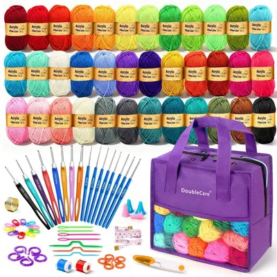 Productafbeelding van Haakset voor beginners, 90 onderdelen | 860 meter garen in 36 kleuren | Accessoire-set met 54 onderdelen | Ergonomische haaknaalden | Opbergtas