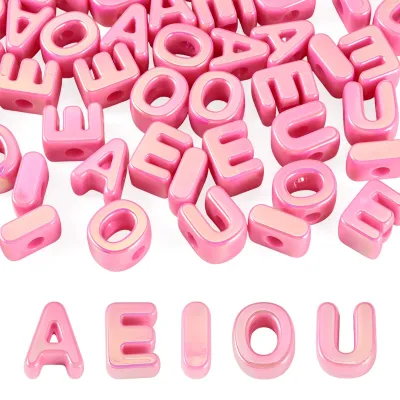 Acryl-Alphabetperlen A E I O U, 50 Stück, tief rosa, 20,5 mm