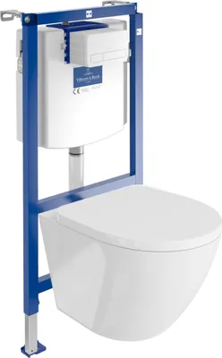 Produktbild von DOMINO | Villeroy&Boch ViConnect H112 Vorwandelement Unterputz WC mit Bedienplatte + Wand Hänge Tiefspül WC Sofi Weiß Spülrandlos | WC - Komplettset |