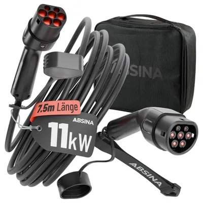 Produktbild von ABSINA Typ 2 Ladekabel 11kW 16A 7,5 Meter 3-phasig Mode 3 für E-Auto - 11kW Ladekabel Auto für Elektroauto & Hybrid