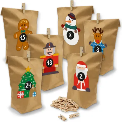 Produktbild von SET Adventskalender Weihnachtsbande 24x Tüten + Klammern + Sticker Bande + Z30