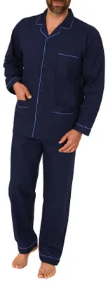 Produktbild von Klassischer Herren Pyjama gewebt mit durchknöpfbarem Oberteil - Popeline - 191 101 91 110 ; marine , 54