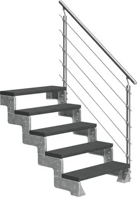 Produktbild von Aussentreppe Pertura Tallis mit Prova Geländer 5 Steigungen 80 cm anthrazit