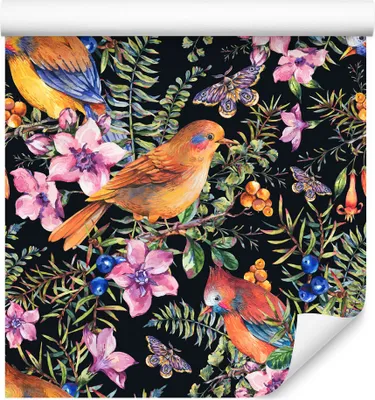 Produktbild von 10m VLIES TAPETE Rolle Vügel Schmetterlinge Blumen XXL