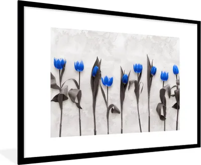Produktbild von MuchoWow® MuchoWow® Gerahmtes Poster Blumen - Tulpen - Blau 90x60 cm - Poster mit zchwarzem Bilderrahmen - Wanddekoration - Fotos