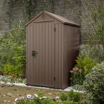 Productafbeelding van Keter 257008, Metalen tuinhuis, Zelfmontage, Zadeldak, Bruin, Metaal, Bruin