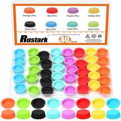 Produktbild von Silikon Flaschenverschlüsse - 40 Stück in 8 Farben - Wiederverwendbare Verschlusskappen für Bier- und Weinflaschen - Sortiment Kit