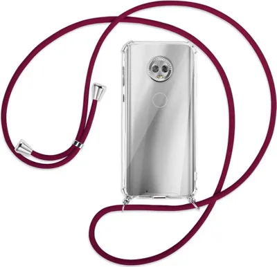 Produktbild von Handykette Backcover-Schutzhülle mit Band (Metall silberfarben) für Motorola Moto G6 - dunkelrot