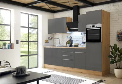 Produktbild von Küche Küchenzeile Küchenblock Marleen Premium 280 cm Grau Artisan Eiche Respekta