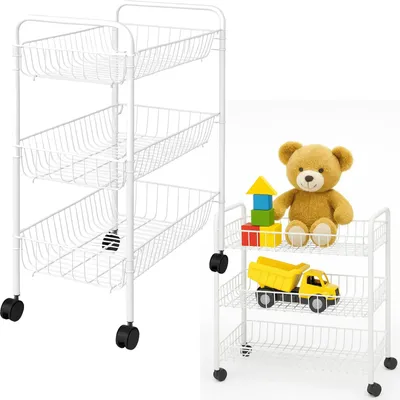 Produktbild von Küchenregal Rollwagen Nischenregal Badregal 3 Ebenen Metall Weiß Organizer