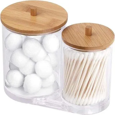 Produktbild von Famanu Aufbewahrungsgläser für Baumwollpads - Acryl Wattepad-Organizer - Tragbarer Wattepad-Halter - Transparente Baumwollstäbchen-Aufbewahrung -