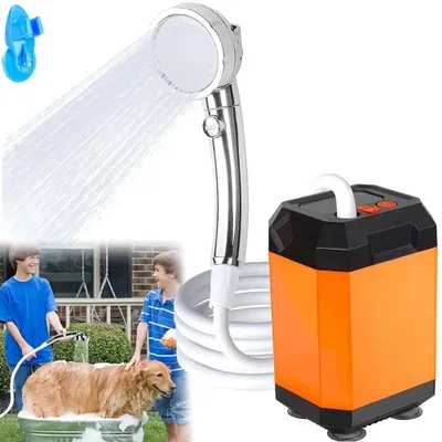 Produktbild von Campingdusche für draußen - Tragbare Duschpumpe - Wiederaufladbar 5400 mAh - Auslaufsicher - 3 Sprühmodi - Mit Halterung