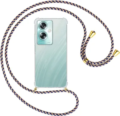 Produktbild von Handykette Backcover-Schutzhülle mit Band (Metall goldfarben) für Oppo A79 5G (6.72'') - blau+beige