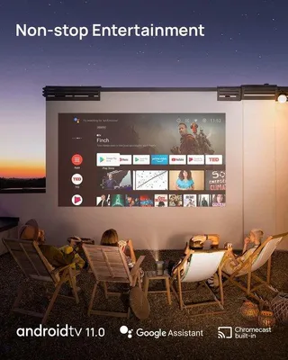 Produktbild von Tragbarer Projektor mit WLAN, Bluetooth und Android TV 11.0 – 400 ISO-Lumen – 4K-Autofokus – Hindernisvermeidung – Bildanpassung – Mini-Beamer