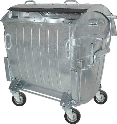 Produktbild von 1100 Liter Müllcontainer, fahrbar, Stahlblech verzinkt, mit Zentralstopp