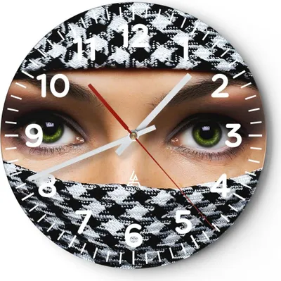 Produktbild von Wanduhr - Rund - Glasuhr - Schönheit Kultur Geheimnis - 30x30cm - Schleichendes Uhrwerk - Lautlos - zum Aufhängen bereit - Dekoration Modern - Wanddekoration aus Glas - C4AR30x30-2112