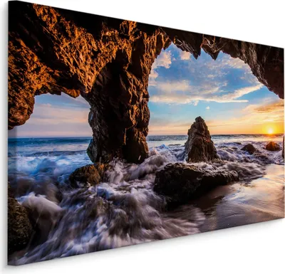 Produktbild von Fabelhafte Canvas LEINWAND BILDER 120x80 cm XXL Kunstdruck Meer Wellen Felsenhöhle