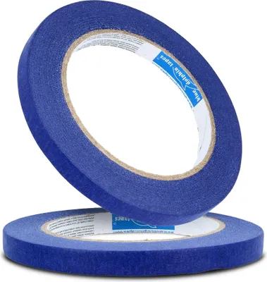Two rolls of blue painter's tape are shown against a white background.