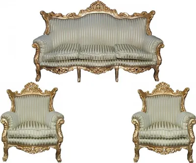 Produktbild von Casa Padrino Barock Wohnzimmer Set Master Jadegrün / Beige / Gold - 3-er Sofa und 2 Sessel - Exklusive Luxusmöbel