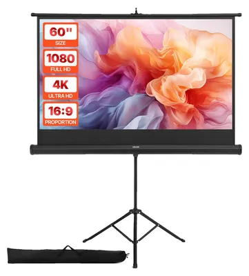 Image de Écran de projection VEVOR Écran de projection sur pied (60 pouces) avec grand angle de 160°, écran de vidéoprojecteur pour projecteur intérieur & extérieur 16:9 4K HD, écran de cinéma portable avec sac de transport pour présentation home cinéma