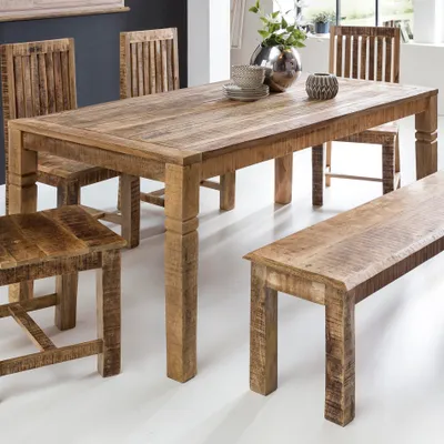 Produktbild von FineBuy Esstisch 120cm rechteckig Massivholz Mango Natur - Massiver Esszimmertisch - Rustikaler Küchentisch - Echtholztisch Landhaus Holztisch