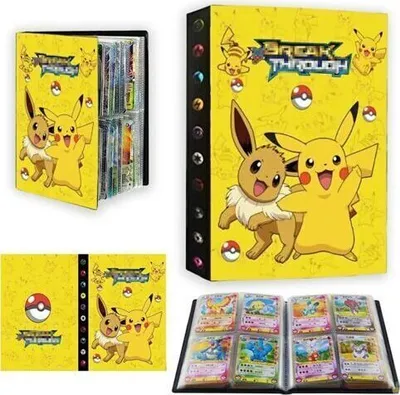 Produktbild von Sammelalbum Sammelheft für Pokemon Karten, 4 Taschen 30 Seiten 240 Karten Kapazität, Pikachu Evoli gelb