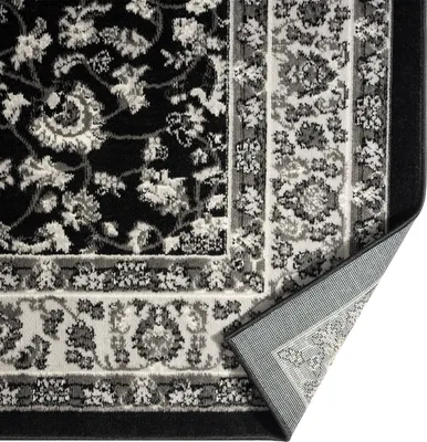 Produktbild von Orient Teppich grau schwarz klassisch dicht gewebt mit Ornament und Blumenmotiven