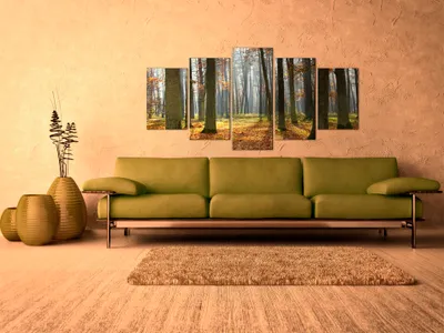 Image de Tableau acoustique Forêt 200 x 100 cm Tableaux Mousse acoustique Absorbeur acoustique haute performance Isolation acoustique Toile 5 pièces Tableau mural Acoustique intérieure Isolation acoustique 030212-43