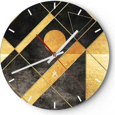 Produktbild von Wanduhr - Rund - Glasuhr - Golden Schwarz Figuren - 40x40cm - Schleichendes Uhrwerk - Lautlos - zum Aufhängen bereit - Dekoration Modern - Wanddekoration aus Glas - C3AR40x40-5089