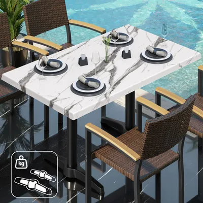 Produktbild von WBC | Bistro Außen Tisch | B: T: H: 120 x 70 x 80,5 cm | Weiß Marmor / Schwarz | Rechteckig | Zusatzgewicht | Bistrotisch Gastro Tisch