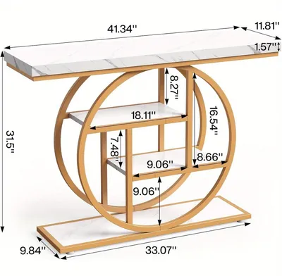 Image de Table d'appoint – Console avec 4 niveaux de rangement et accents dorés