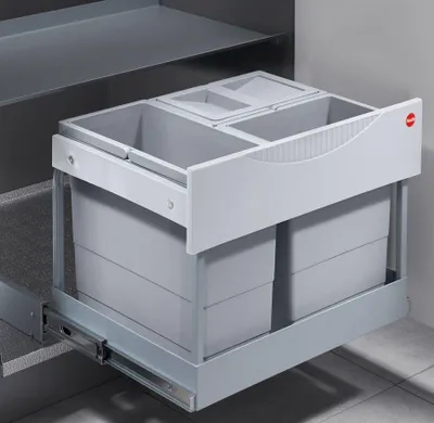 Produktbild von Hailo 3-fach Mülleimer Küche Einbau 60cm Schrank Ausfahrautomatik Grau