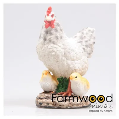 Produktbild von Farmwood Tiere Gartenstatue Huhn mit Küken weiß 15x11x20cm