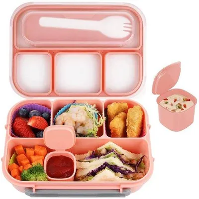Produktbild von Geschirrstapelbox - 1000 ml - 4 Fächern - BPA-frei - für Schule, Büro, Picknick und Reisen - Rosa