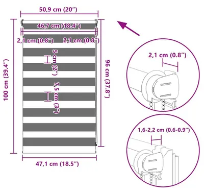 Productafbeelding van vidaXL Zebra-rolgordijn, 50,9 x 100 cm, stofbreedte 46,7 cm, grijs