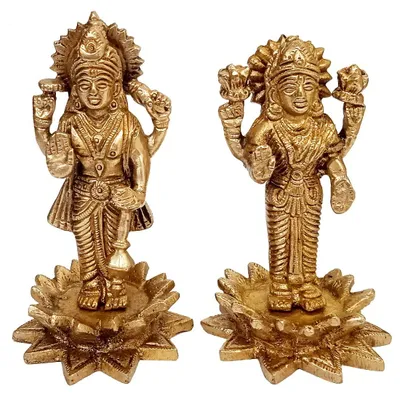 Messing Vishnu & Lakshmi auf Lotus – Götterstatuen Set