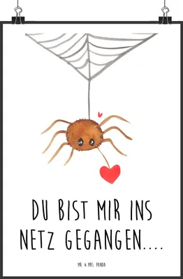 Produktbild von Mr. & Mrs. Panda Bild Spinne Agathe Liebe DIN A4 - Weiß - Geschenk, Verliebt, Deko, Liebesbeweis, Wandbild, wanddeko, drucke, Liebesgeschenk, Plakat