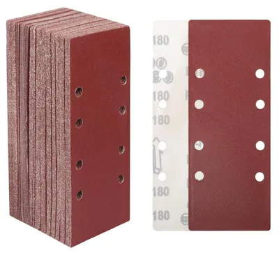 Productafbeelding van Schuurbladen, 30 stuks, 93x230 mm, korrelgrootte 180, met 8 gaten, geschikt voor hout, metaal en verf