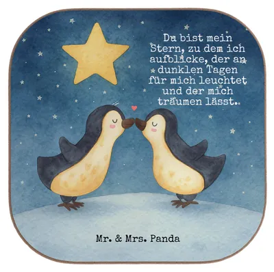 Produktbild von Mr. & Mrs. Panda Tischschoner Pinguin Liebe Design - Weiß - Geschenk, gläseruntersetzer, Pärchen, Geschenkidee, Getränkeuntersetzer, Untersetzer für Gläser, Vertraut