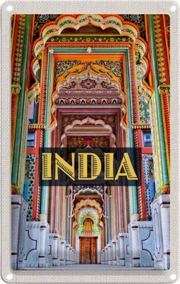 Produktbild von vianmo Blechschild 30x20 cm Indien Gemälde bunt Eingang Zeichnung Abenteuer Reisen Urlaub