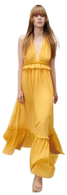 Produktbild von Damenkleid ZARA Maxi Rüschen Offener Rücken Gelb M