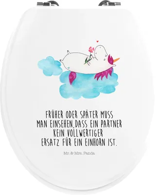 Produktbild von Mr. & Mrs. Panda Klodeckel Einhorn Verliebt - Weiß - Geschenk, Toilettendeckel, WC Brille, Einhörner, Wolke, Klo-Deckel, Unicorn, Freundin, Deckel, Liebe, klo