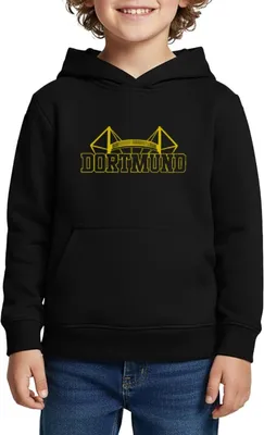 Produktbild von Spreadshirt Dortmund Stadion Fußball Fan Kinder Premium Hoodie, 134/140 (8 Jahre), Schwarz