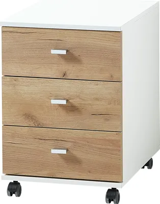 Produktbild von Rollcontainer Homy Weiß-Eiche 3 Schubladen 4 Rollen 40x49x57 cm für Homeoffice