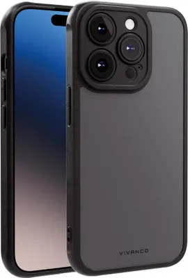 Produktbild von ViVanco™Frosted Cover für iPhone 15 Pro mit integriertem Kamera Schutzrahmen, semi-transparent/schwarz, Cover, Apple, iPhone 15 Pro, 15,5 cm (6.1"), Schwarz, Transparent