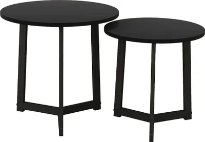 Immagine prodotto di Fortuna Lai Set di 2 tavolini da salotto, tavolino rotondo, tavolino da caffè con struttura in acciaio, tavolino da divano dal design moderno, per soggiorno, portata massima 35 kg, nero