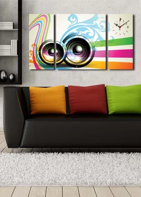 Produktbild von Opviq, 3P204045CS- CLA3635, Bunt, Wanduhren, 84 x 45 cm, 100% Wildleder -Leinwand