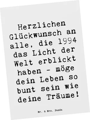 Produktbild von Mr. & Mrs. Panda Postkarte Spruch 1994 Geburtstag - Weiß - Geschenk, Geburtstagsgeschenk, Postkarten, Erinnerungen, Fotokarte, Alter, bildkarte, Happy Birthday, Jahrgang