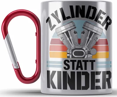 Produktbild von Trendation - Tuner Edelstahl Tasse Karabiner Geschenke Autotuner Geschenkidee Autoliebhaber Edelstahl Tasse Karabiner für Männer Autofan Karabiner Edelstahl Tasse Karabiner Edelstahl (Rot)